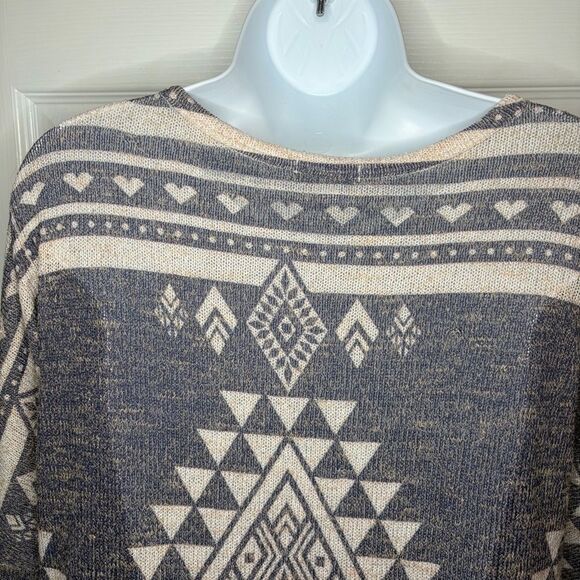 Charming Charlie Navy Blue Beige Dolman Sweater Knit Tunic Top Southwestern S - Picture 7 of 9